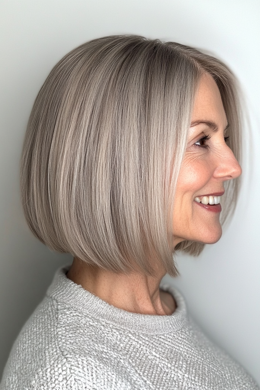 3. Chin-Length Bob with Ash Blonde Highlights (Bob Haircuts For Older Women) - Bob Haircuts For Older Women