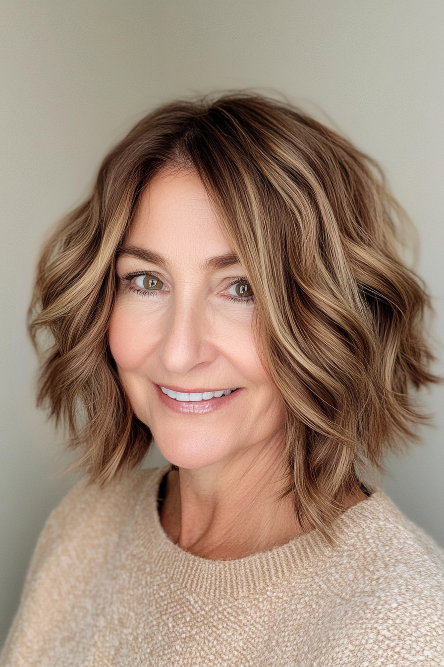 5. Wavy Bob in Caramel Brown (Bob Haircuts For Older Women) - Bob Haircuts For Older Women