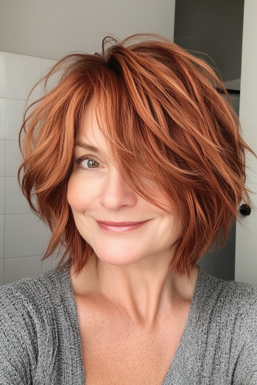 7. Shaggy Bob with Auburn Tint (Bob Haircuts For Older Women) - Bob Haircuts For Older Women