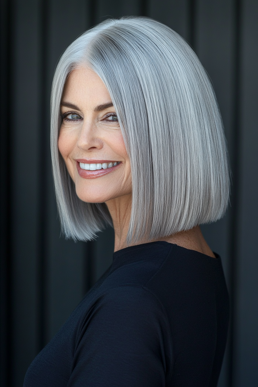 11. Straight Cut Bob in Silver Gray (Bob Haircuts For Older Women) - Bob Haircuts For Older Women