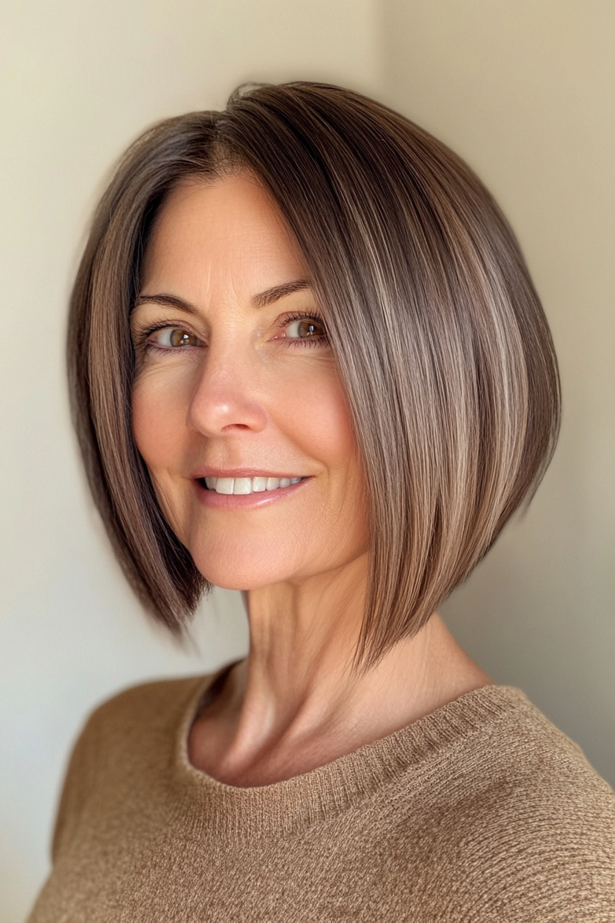 13. Asymmetrical Bob in Warm Cocoa (Bob Haircuts For Older Women) - Bob Haircuts For Older Women