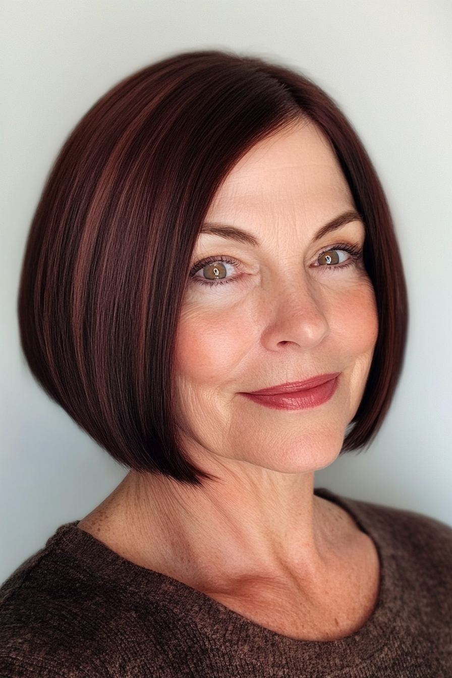 14. Ear-Length Bob in Dark Mahogany (Bob Haircuts For Older Women) - Bob Haircuts For Older Women