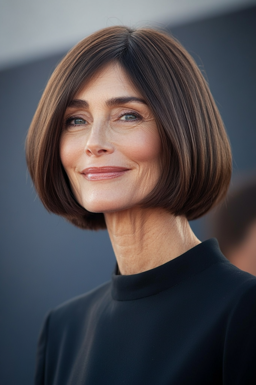 19. Modern Blunt Cut with Soft Hazel Brown (Bob Haircuts For Older Women) - Bob Haircuts For Older Women
