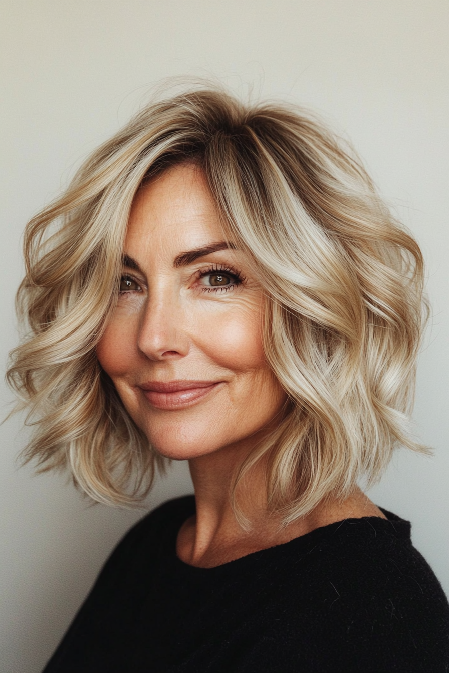 23. Wispy Bob with Golden Beige Highlights (Bob Haircuts For Older Women) - Bob Haircuts For Older Women