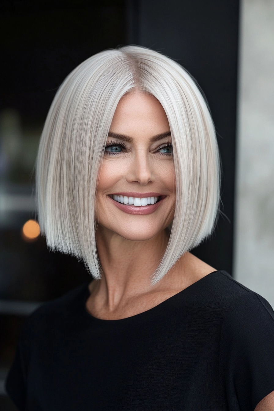 24. Blunt Bob with Ice Blonde Tones (Bob Haircuts For Older Women) - Bob Haircuts For Older Women