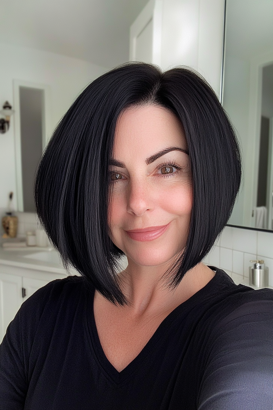 26. Undercut Bob in Deep Onyx Black (Bob Haircuts For Older Women) - Bob Haircuts For Older Women