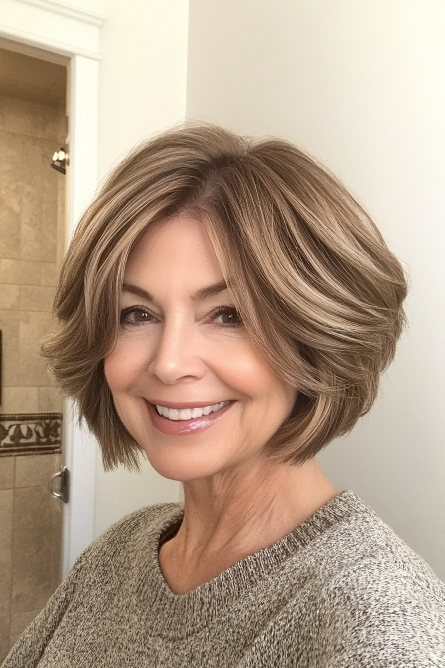 27. Textured Bob with Sandy Brown Undertones (Bob Haircuts For Older Women) - Bob Haircuts For Older Women