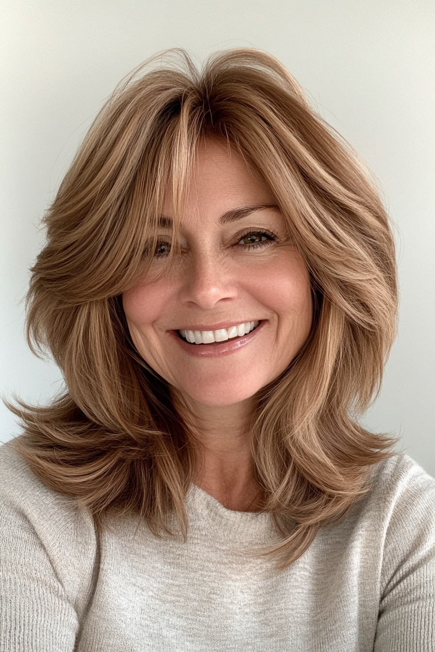 1. Soft Layered Shag with Warm Chestnut (Shoulder Length Hairstyles For Women Over 50) - Shoulder Length Hairstyles For Women Over 50