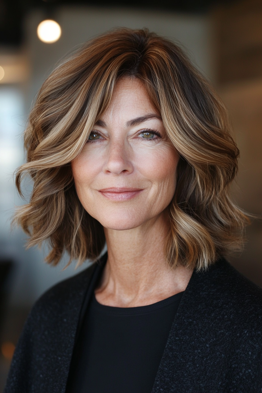 2. Textured Lob with Subtle Highlights (Shoulder Length Hairstyles For Women Over 50) - Shoulder Length Hairstyles For Women Over 50