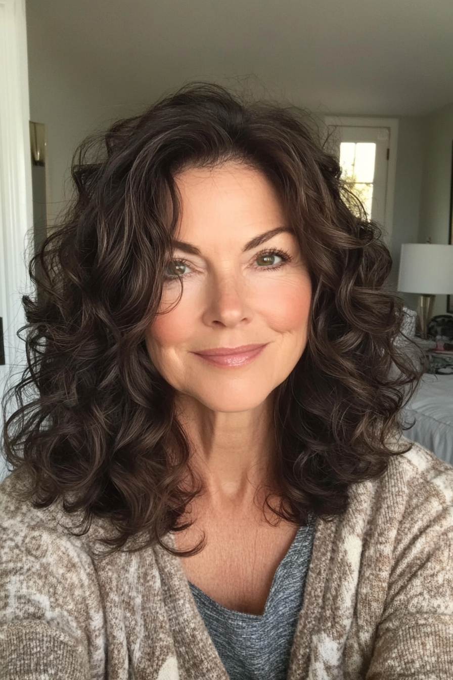 4. Shoulder-Length Curls in Dark Mocha (Shoulder Length Hairstyles For Women Over 50) - Shoulder Length Hairstyles For Women Over 50