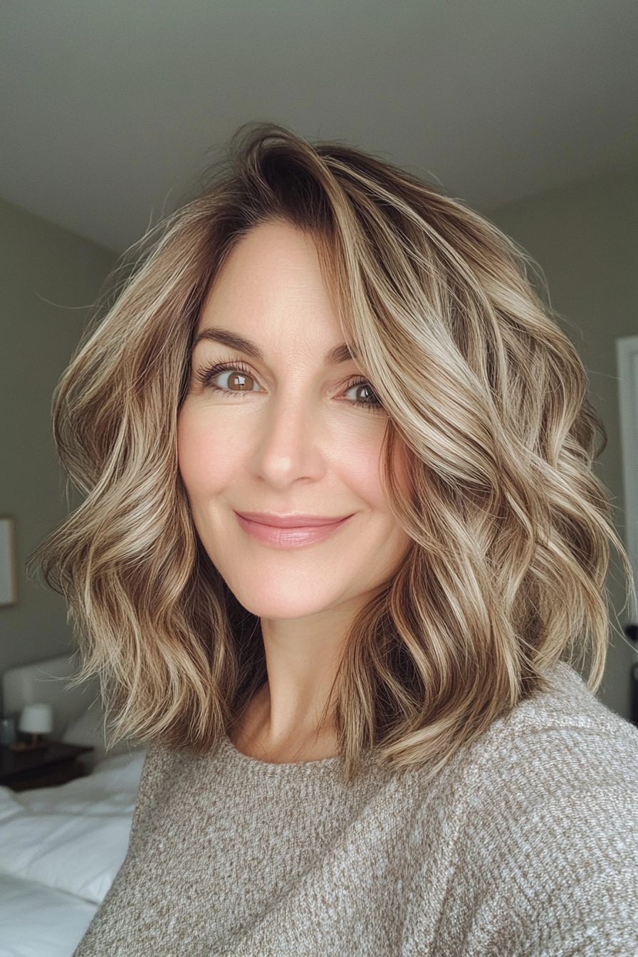 11. Wavy Layers with Light Brown (Shoulder Length Hairstyles For Women Over 50) - Shoulder Length Hairstyles For Women Over 50