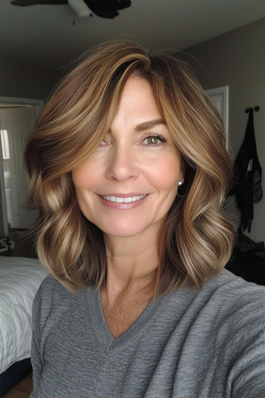 18. Flipped Ends with Light Golden Brown (Shoulder Length Hairstyles For Women Over 50) - Shoulder Length Hairstyles For Women Over 50