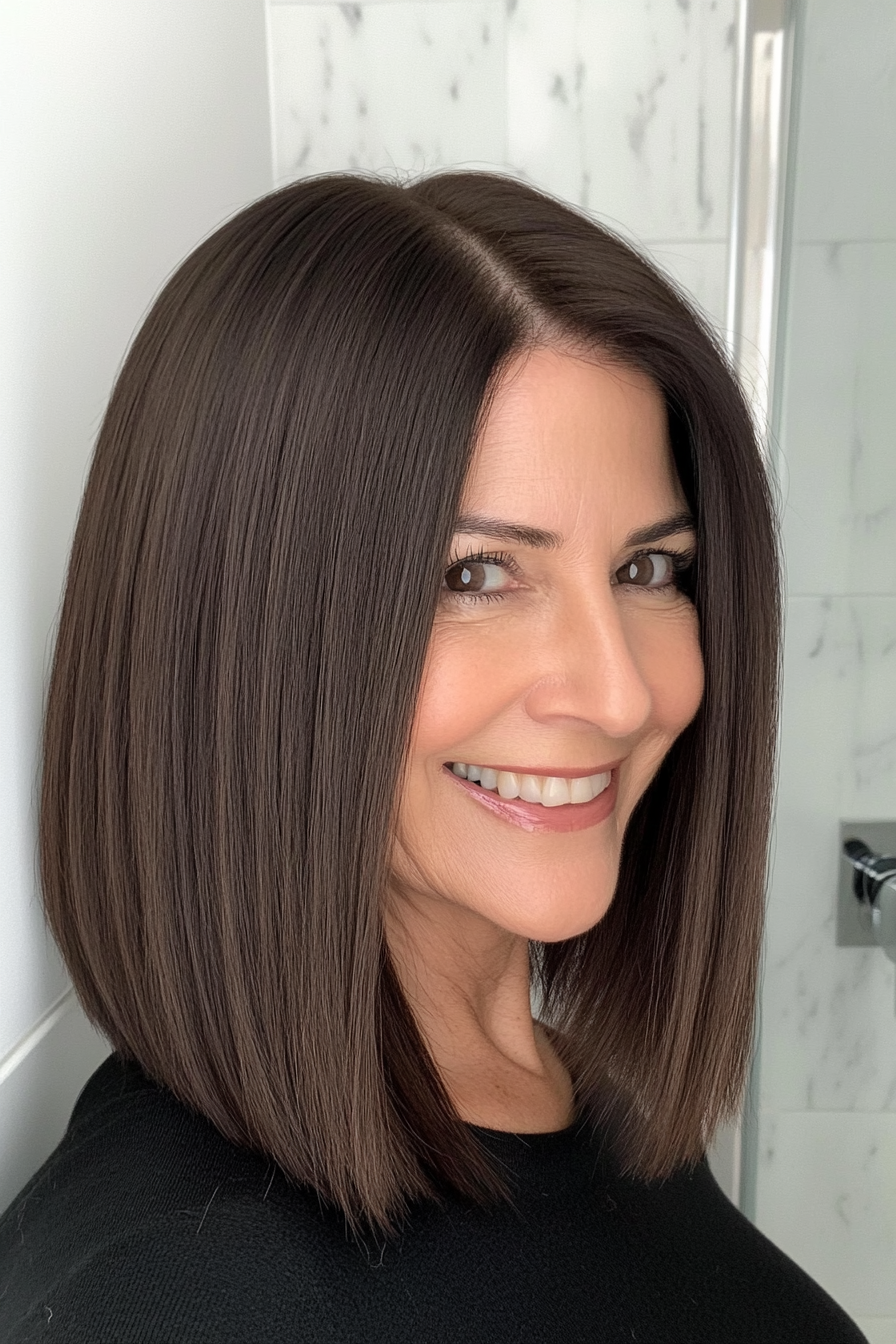 22. Straight Lob with Dark Espresso (Shoulder Length Hairstyles For Women Over 50) - Shoulder Length Hairstyles For Women Over 50