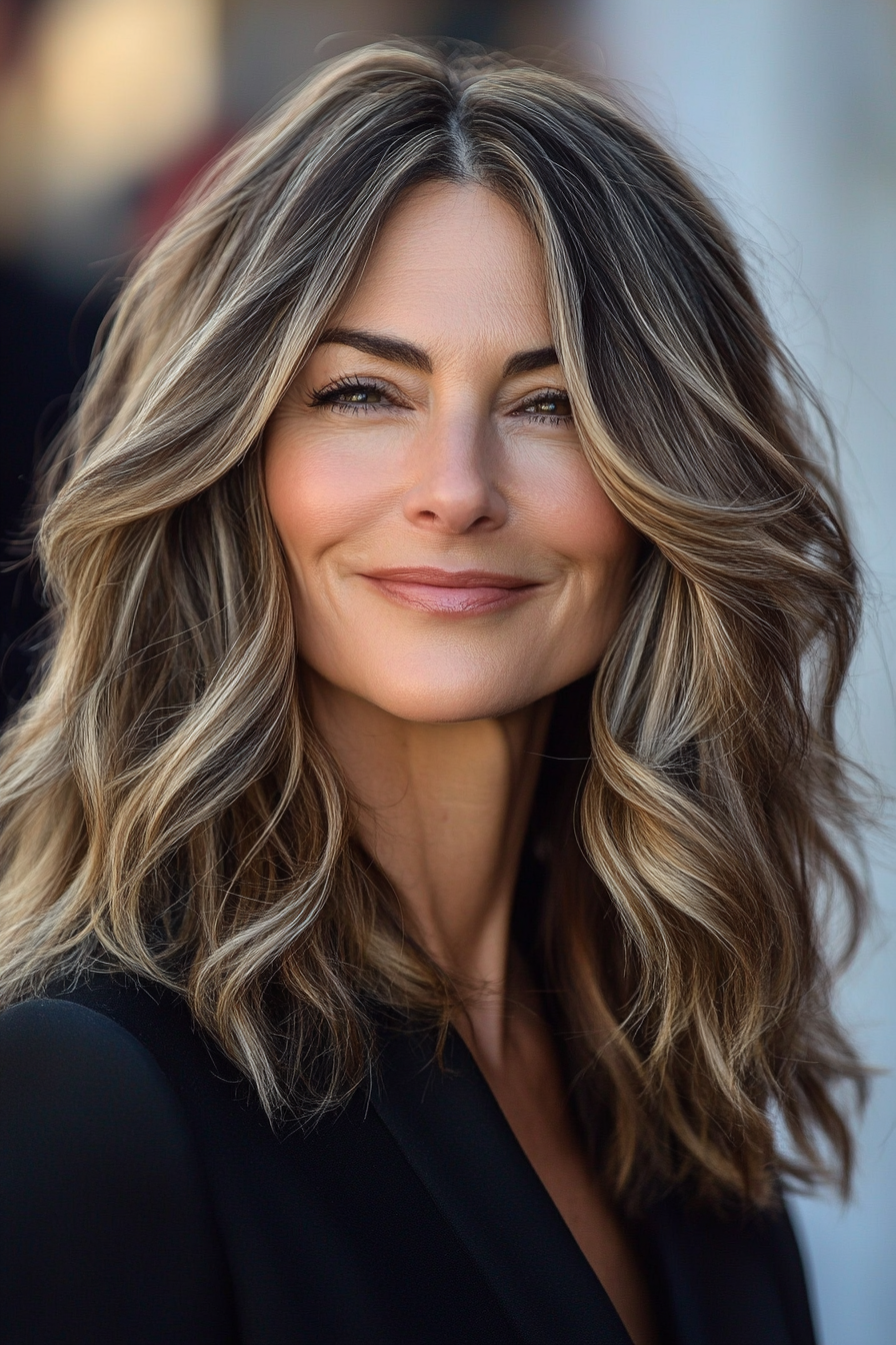 23. Loose Layered Waves with Sandy Brunette (Shoulder Length Hairstyles For Women Over 50) - Shoulder Length Hairstyles For Women Over 50