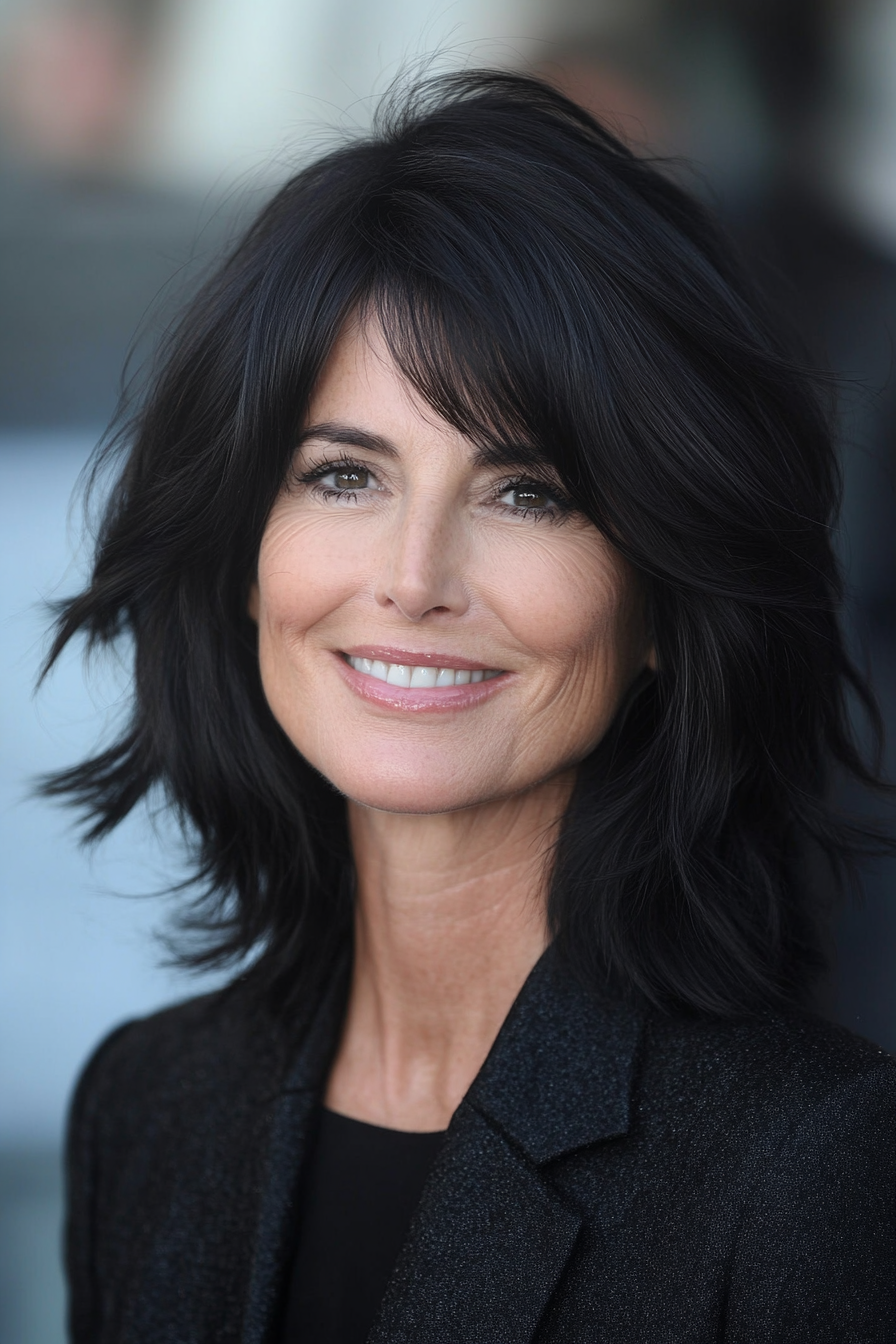 25. Soft Side Layers with Natural Black (Shoulder Length Hairstyles For Women Over 50) - Shoulder Length Hairstyles For Women Over 50
