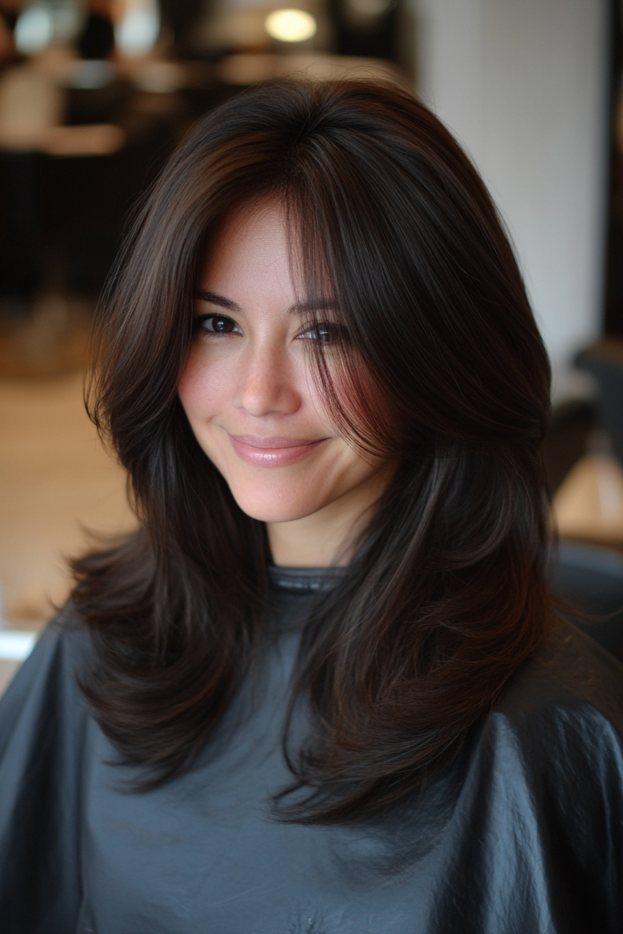 9. Inverted Layers with Deep Espresso Color (Mid Length Layered Hairstyles) - Mid Length Layered Hairstyles