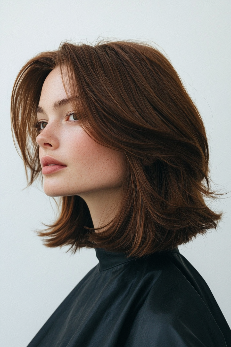 20. Blunt Cut with Minimal Layers and Deep Mahogany Tint (Mid Length Layered Hairstyles) - Mid Length Layered Hairstyles