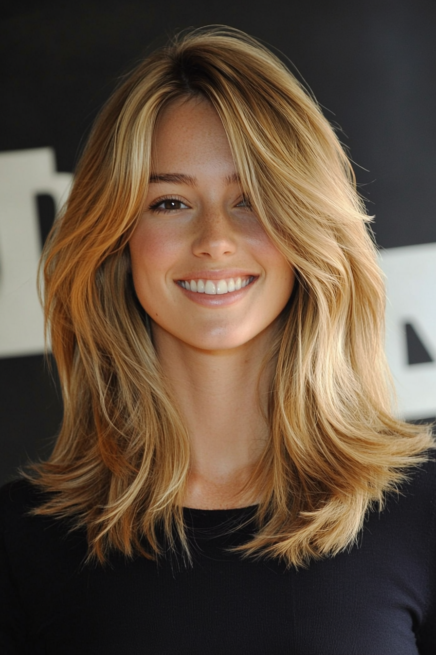22. Shag-Inspired Layers with Light Golden Brown (Mid Length Layered Hairstyles) - Mid Length Layered Hairstyles