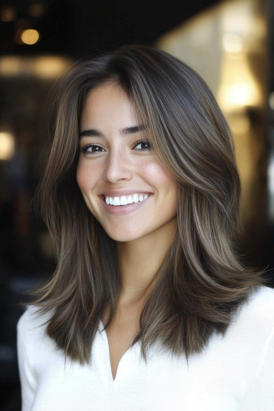 24. Piecey Layers with Smoky Ash Undertones (Mid Length Layered Hairstyles) - Mid Length Layered Hairstyles