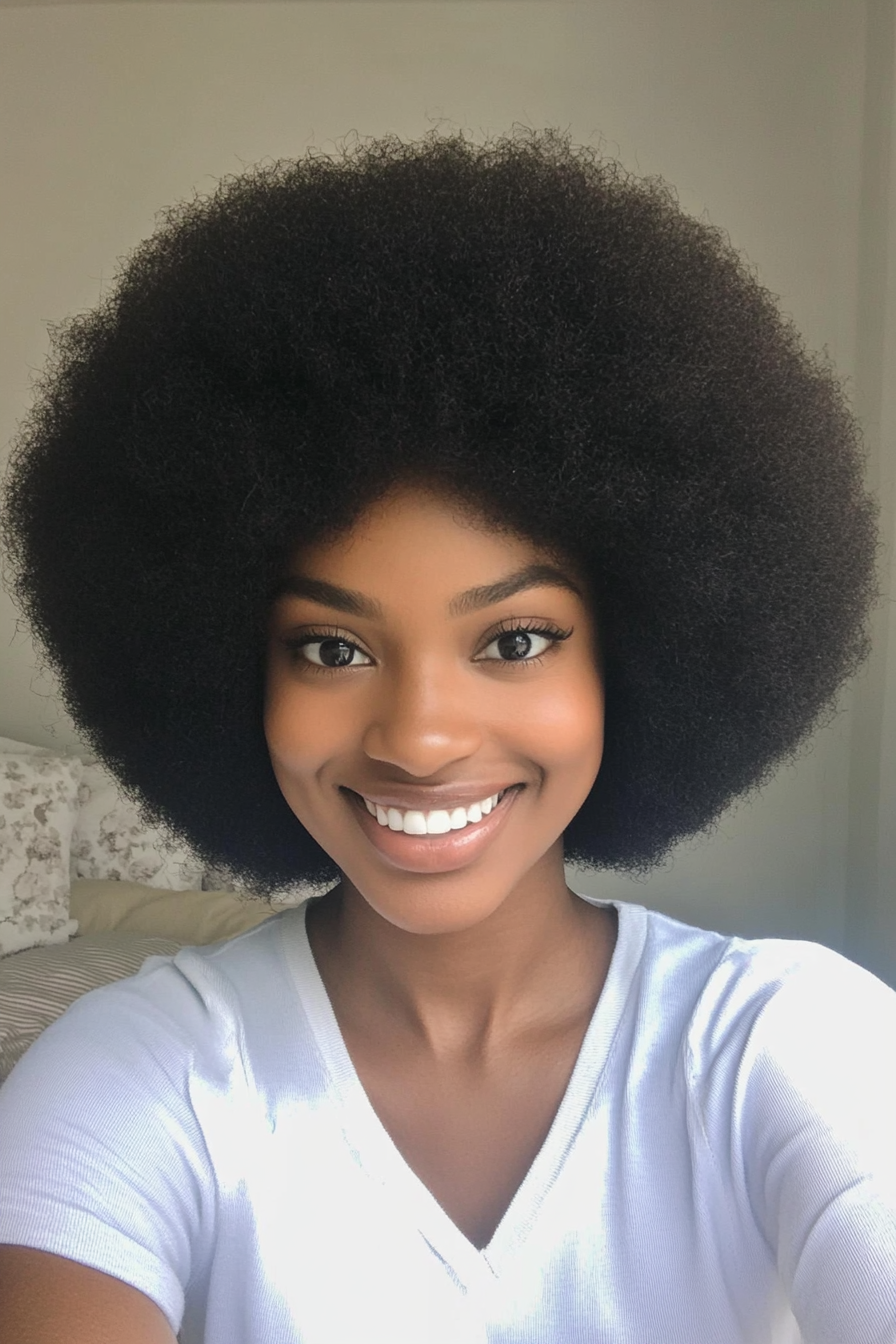 2. Classic Afro with Jet Black Shine (Short Hairstyles For Black Women) - Short Hairstyles For Black Women