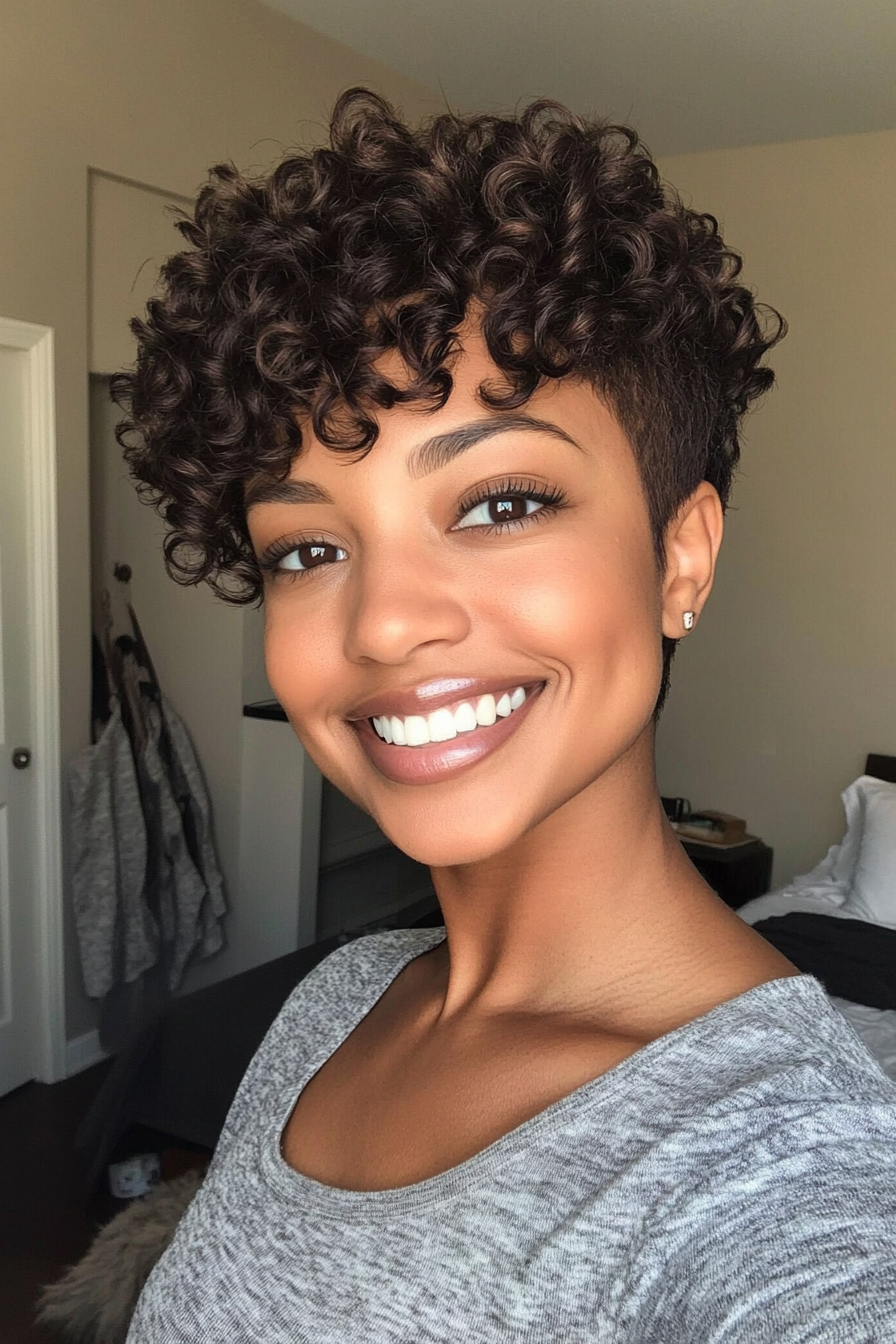 3. Curly Pixie with Rich Espresso Tint (Short Hairstyles For Black Women) - Short Hairstyles For Black Women