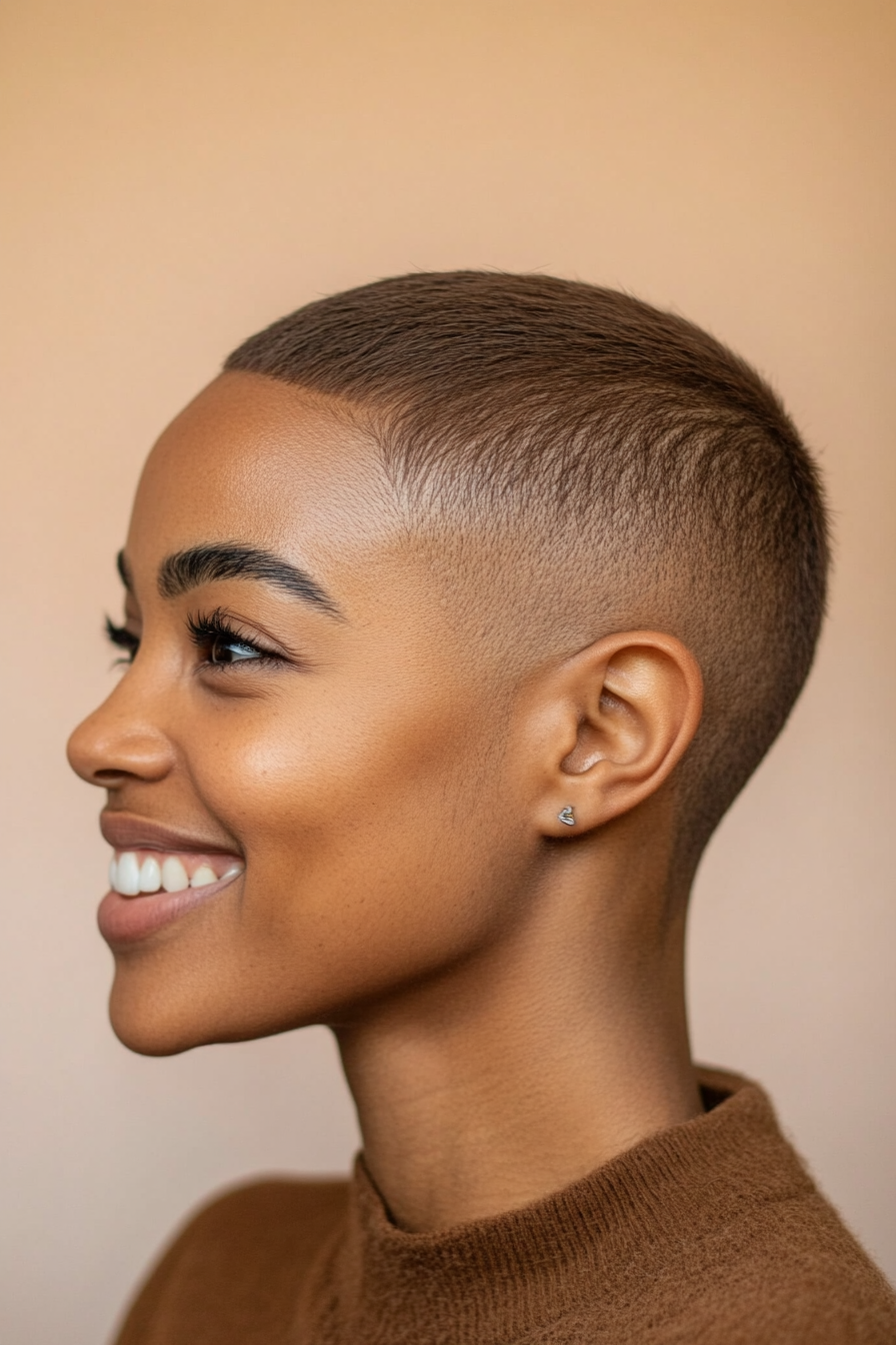 5. Buzz Cut in Sandy Brown (Short Hairstyles For Black Women) - Short Hairstyles For Black Women