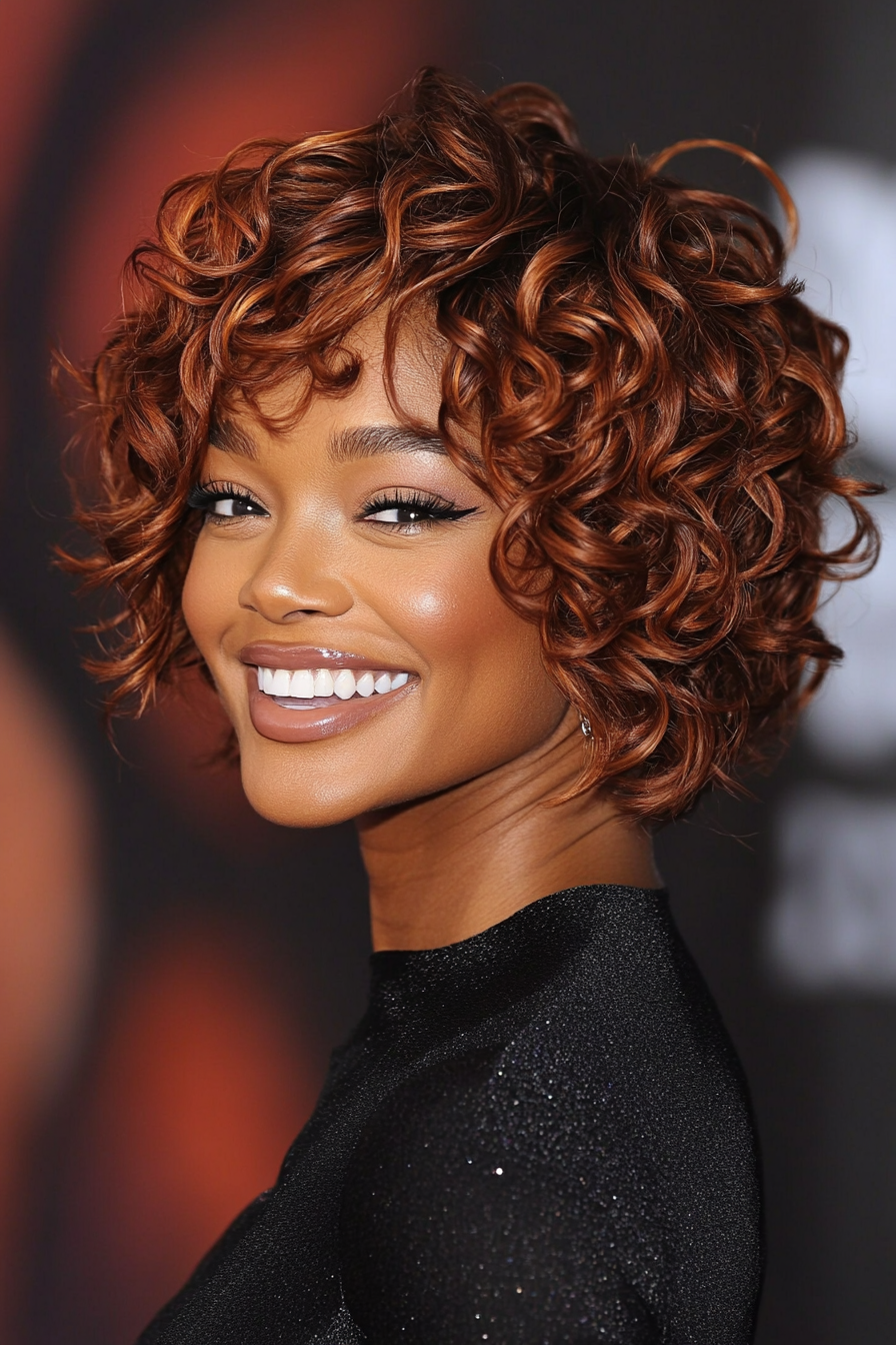 6. Tapered Curls with Chestnut Glow (Short Hairstyles For Black Women) - Short Hairstyles For Black Women