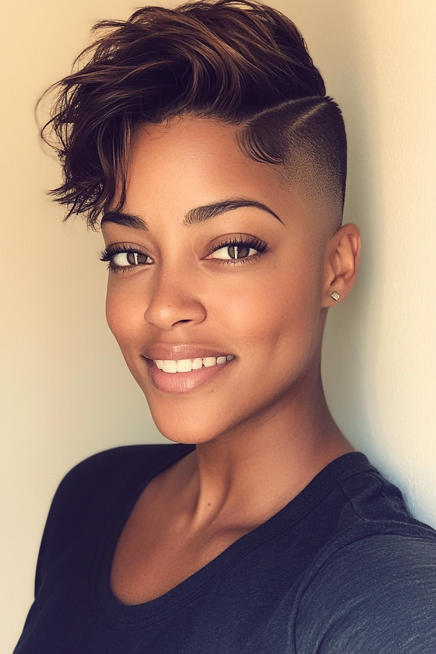 7. Shaved Sides with Deep Brown Top (Short Hairstyles For Black Women) - Short Hairstyles For Black Women
