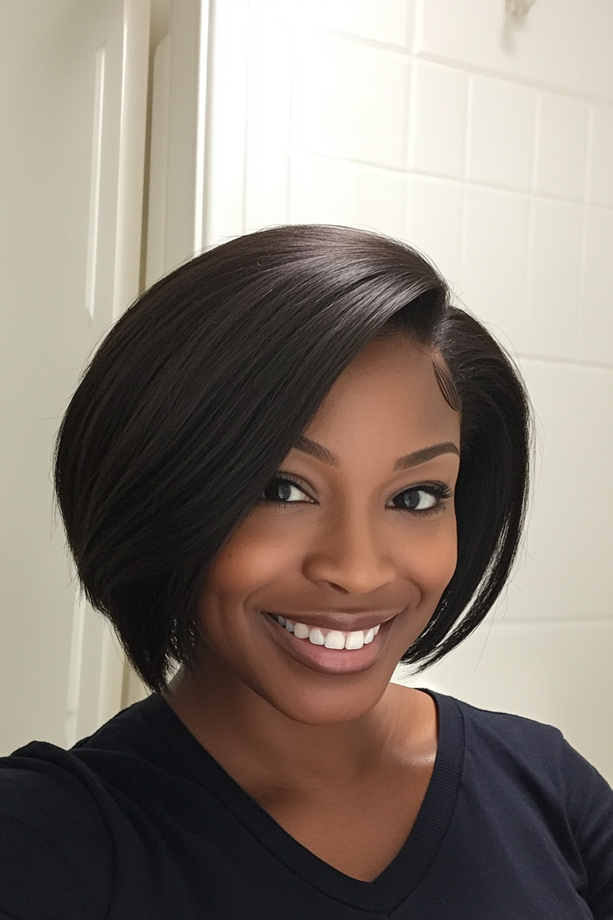 8. Asymmetrical Bob in Natural Black (Short Hairstyles For Black Women) - Short Hairstyles For Black Women