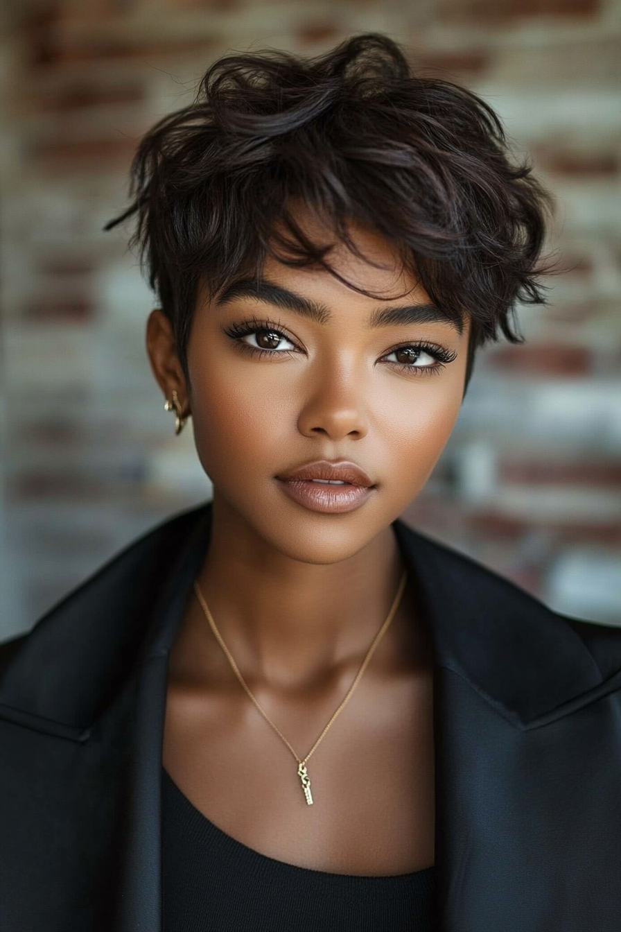 12. Layered Pixie with Caramel Tips (Short Hairstyles For Black Women) - Short Hairstyles For Black Women