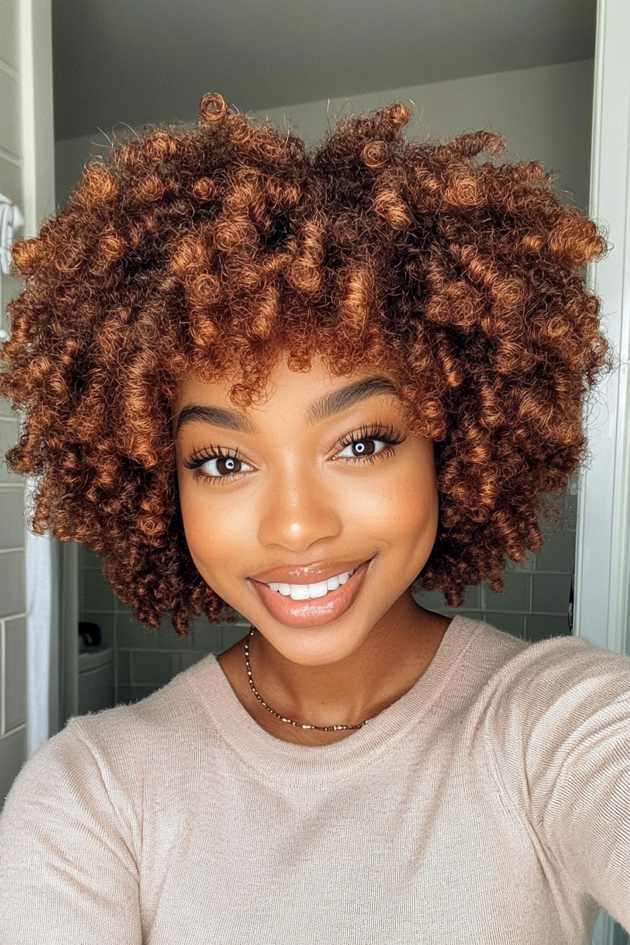 13. Coiled Afro with Cinnamon Highlights (Short Hairstyles For Black Women) - Short Hairstyles For Black Women