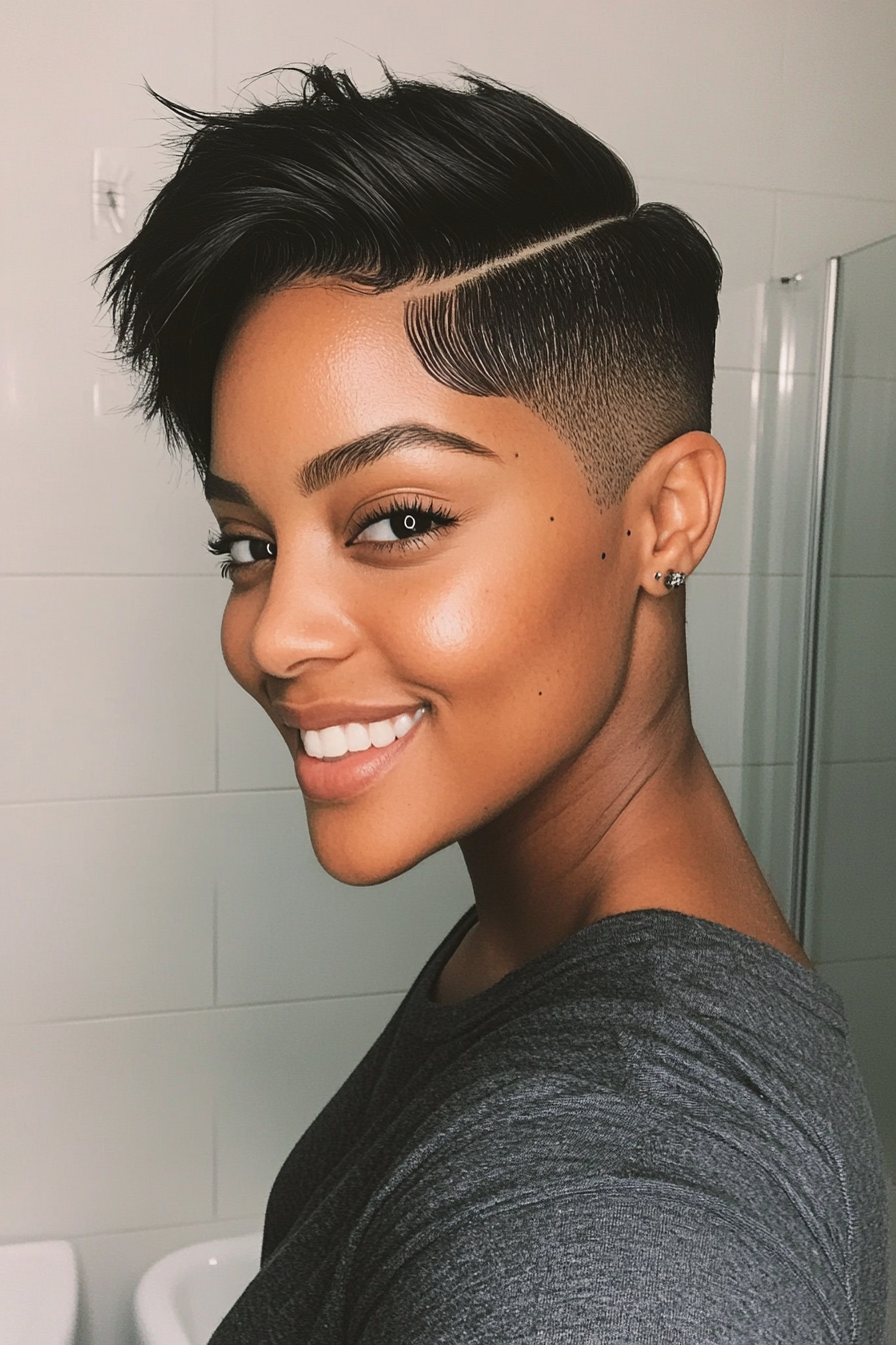 14. Buzzed Fade with Jet Black Polish (Short Hairstyles For Black Women) - Short Hairstyles For Black Women