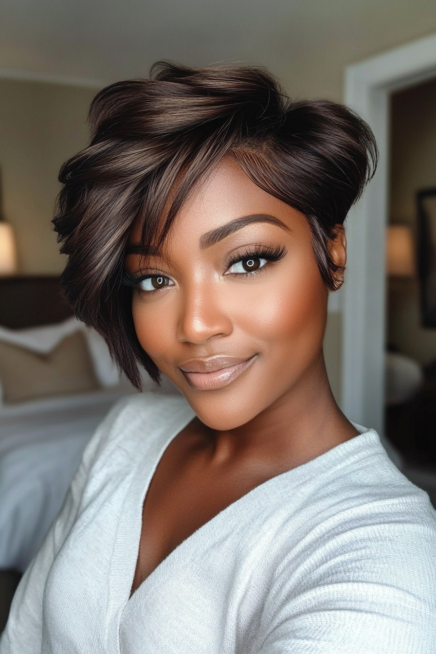 17. Short Layers with Ash Brown Finish (Short Hairstyles For Black Women) - Short Hairstyles For Black Women
