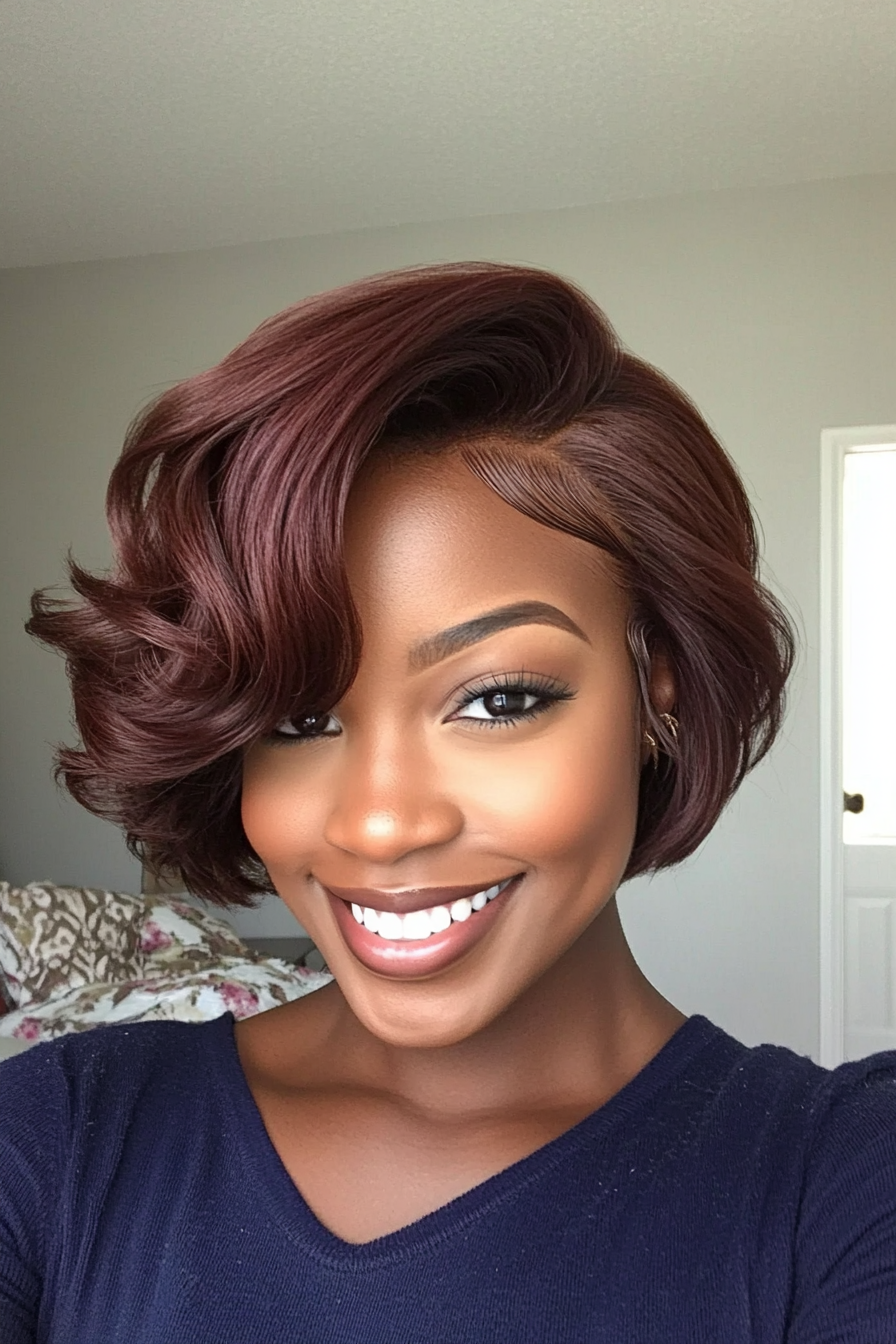19. Voluminous Crop with Deep Mahogany (Short Hairstyles For Black Women) - Short Hairstyles For Black Women
