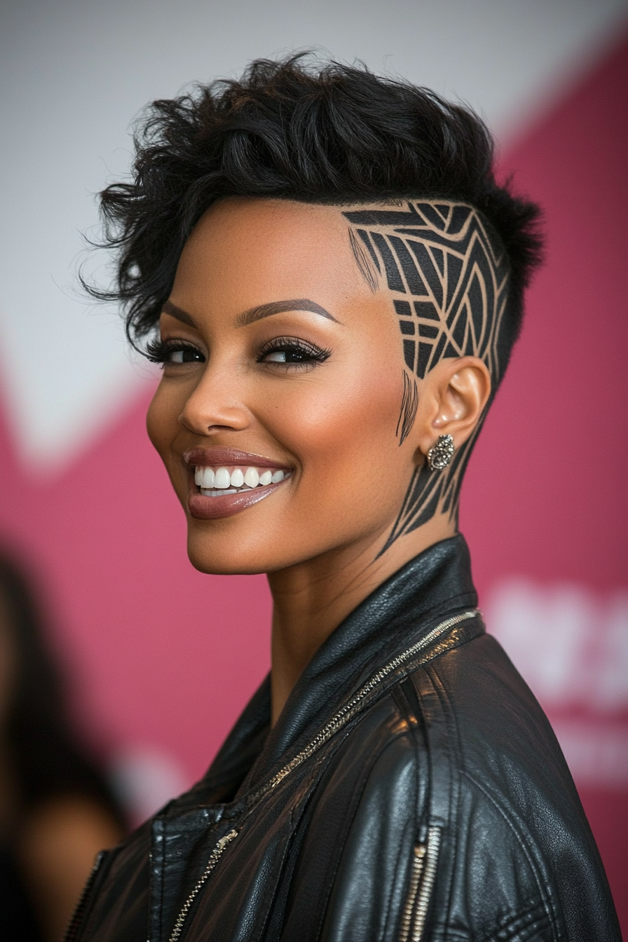 20. Shaved Design with Charcoal Hue (Short Hairstyles For Black Women) - Short Hairstyles For Black Women
