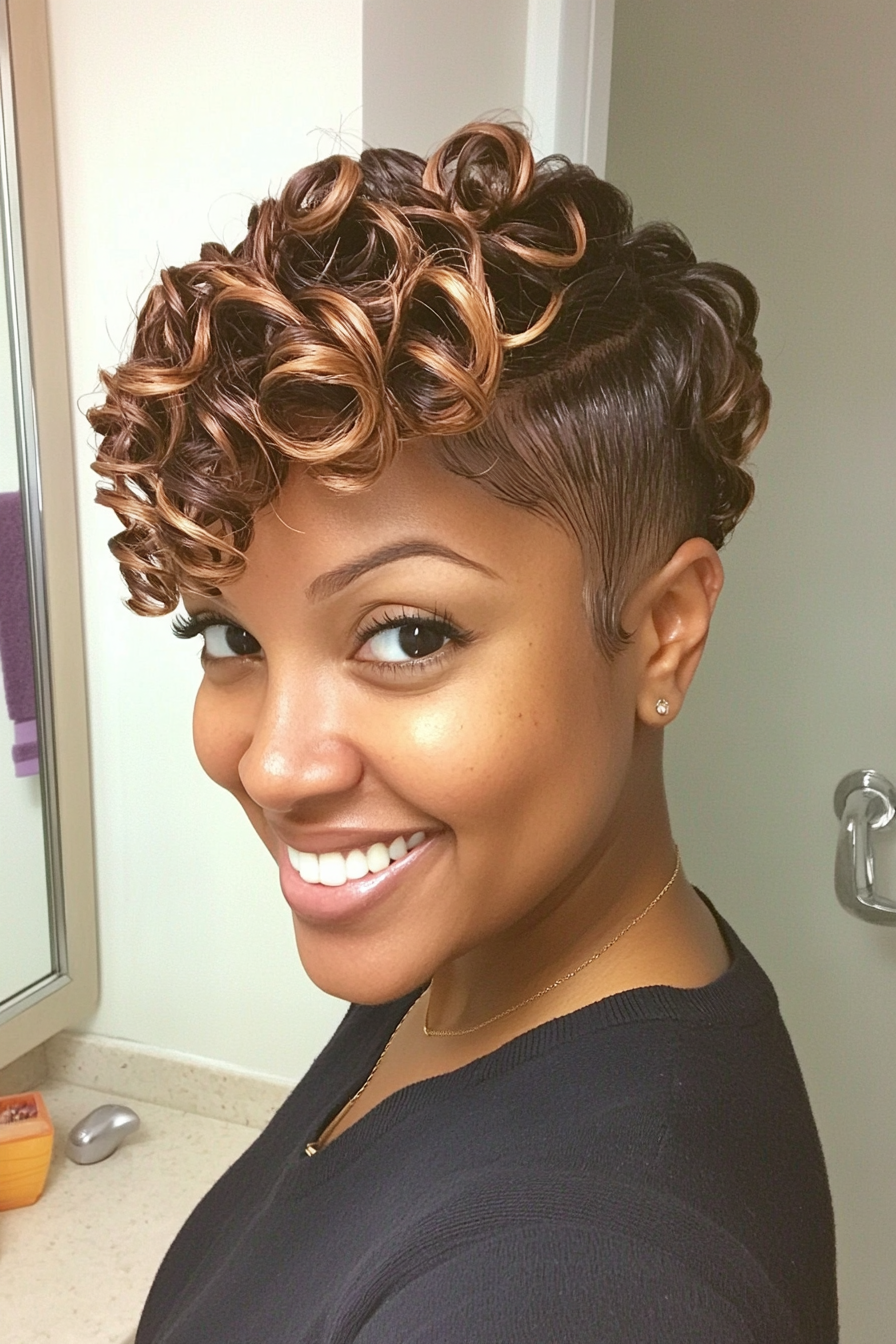 24. Soft Curls with Honey Brown Undertone (Short Hairstyles For Black Women) - Short Hairstyles For Black Women