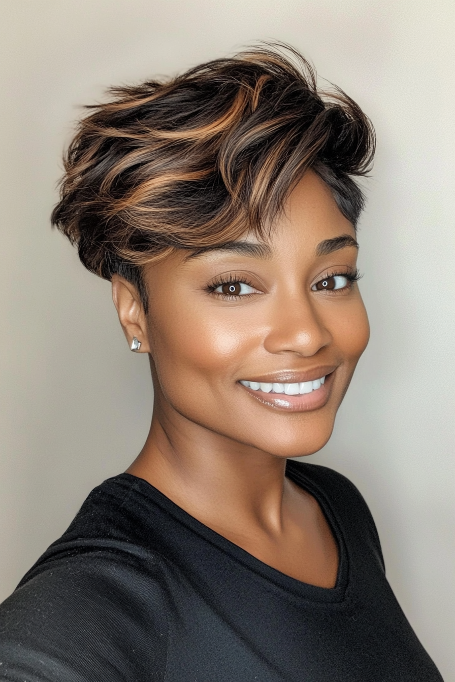 26. Choppy Pixie with Mocha Balayage (Short Hairstyles For Black Women) - Short Hairstyles For Black Women