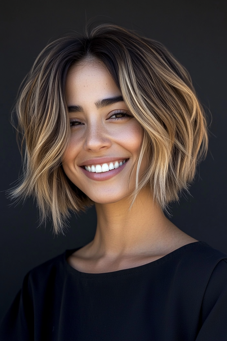 11. Warm Honey Layered Lob (Funky Short Haircuts) - Funky Short Haircuts