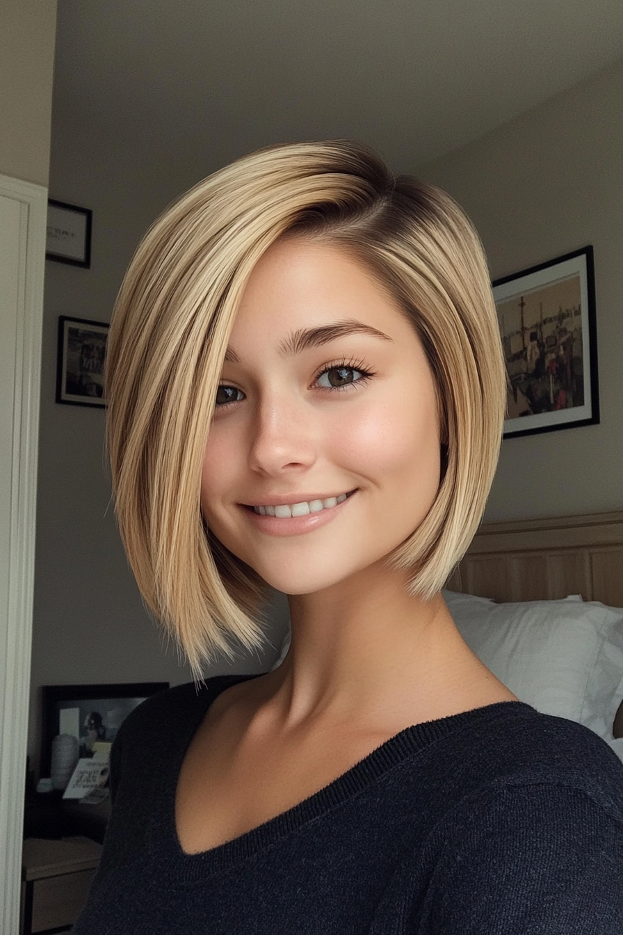 17. Golden Blonde Side-Part Bob (Funky Short Haircuts) - Funky Short Haircuts