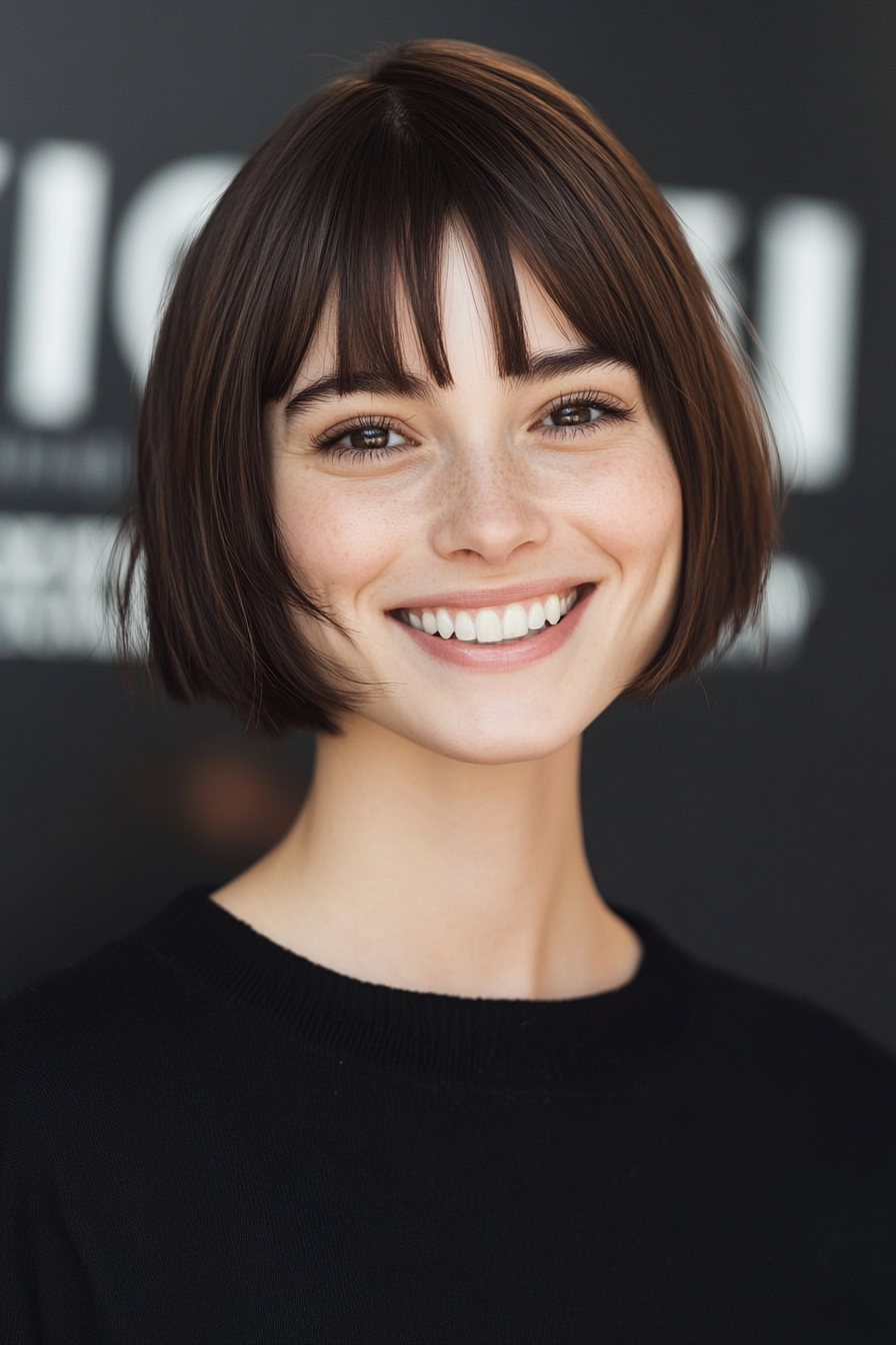 21. Dark Walnut Bob with Baby Bangs (Funky Short Haircuts) - Funky Short Haircuts