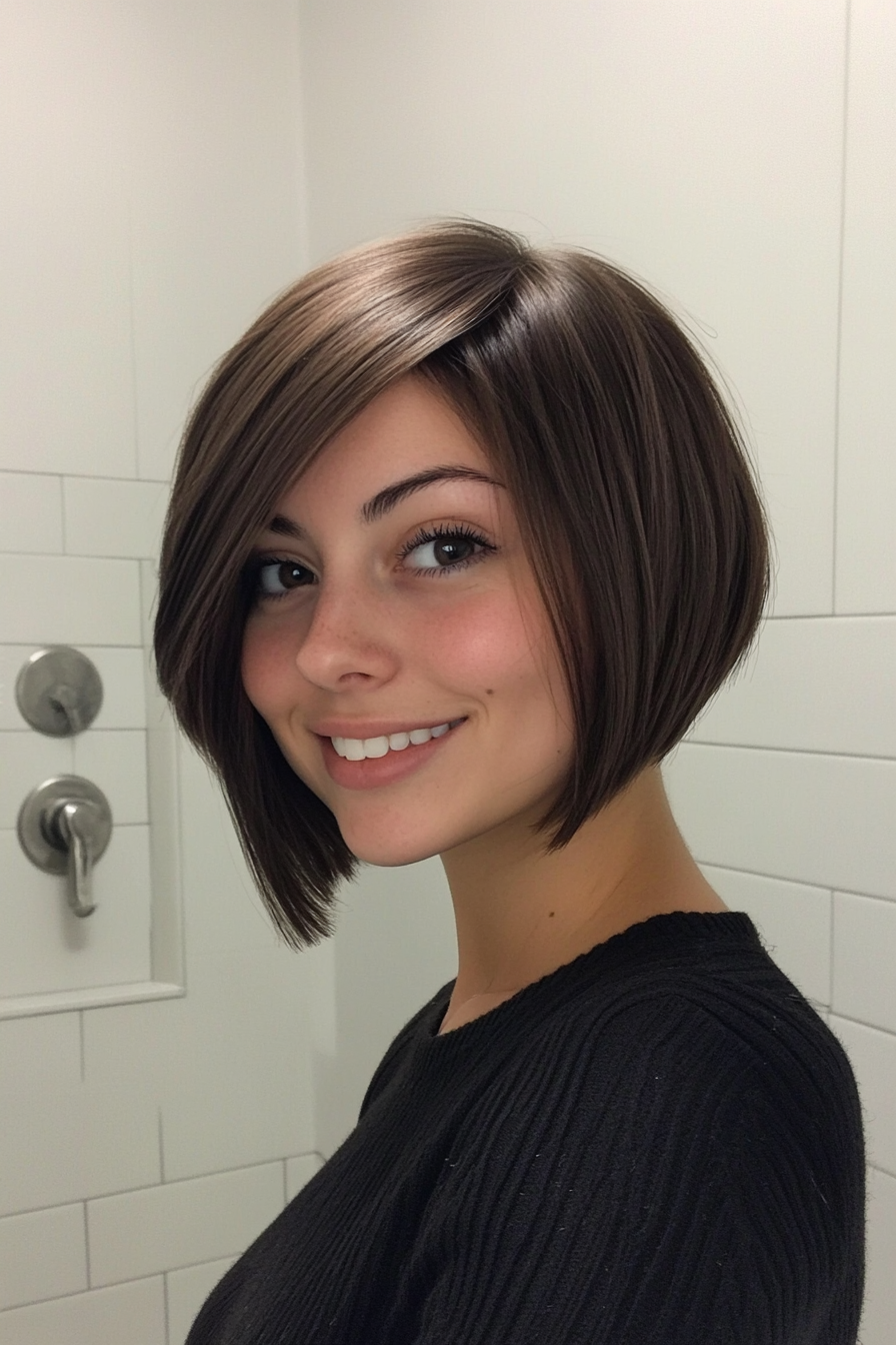 25. Espresso Curved Fringe Bob (Funky Short Haircuts) - Funky Short Haircuts