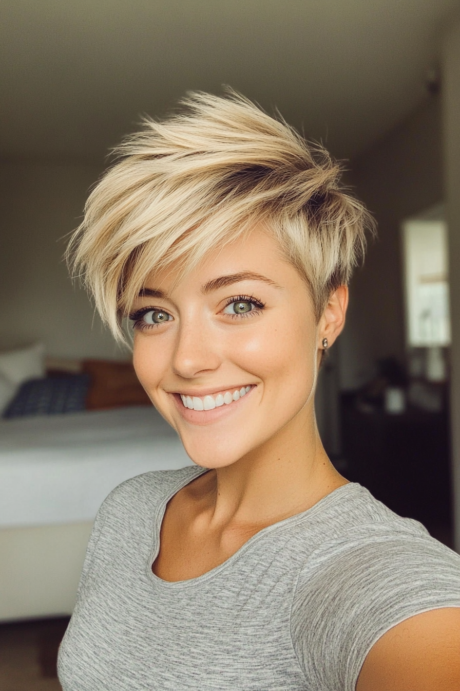 26. Ash Blonde Voluminous Pixie (Funky Short Haircuts) - Funky Short Haircuts