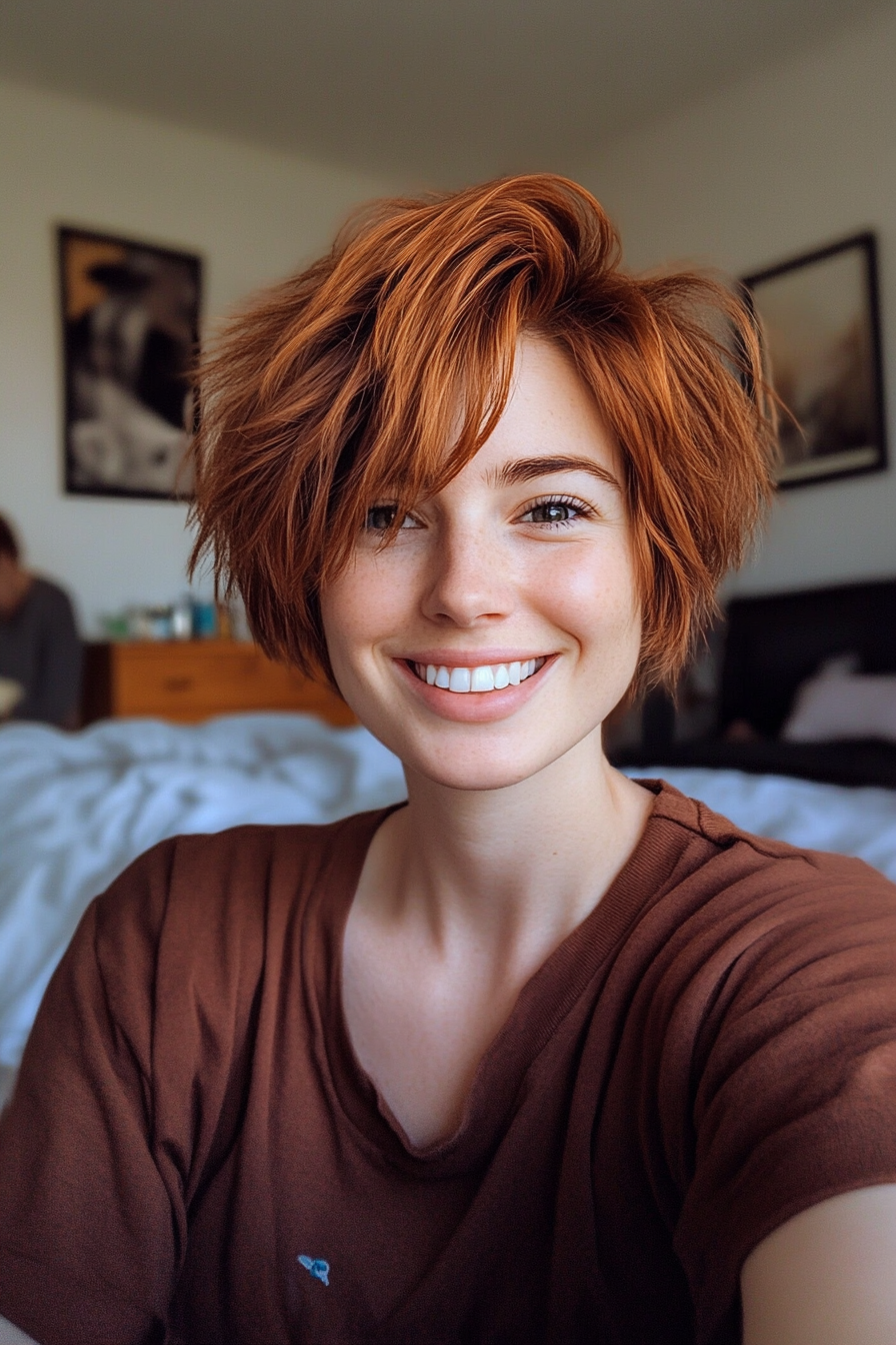 27. Warm Mahogany Short Wolf Cut (Funky Short Haircuts) - Funky Short Haircuts