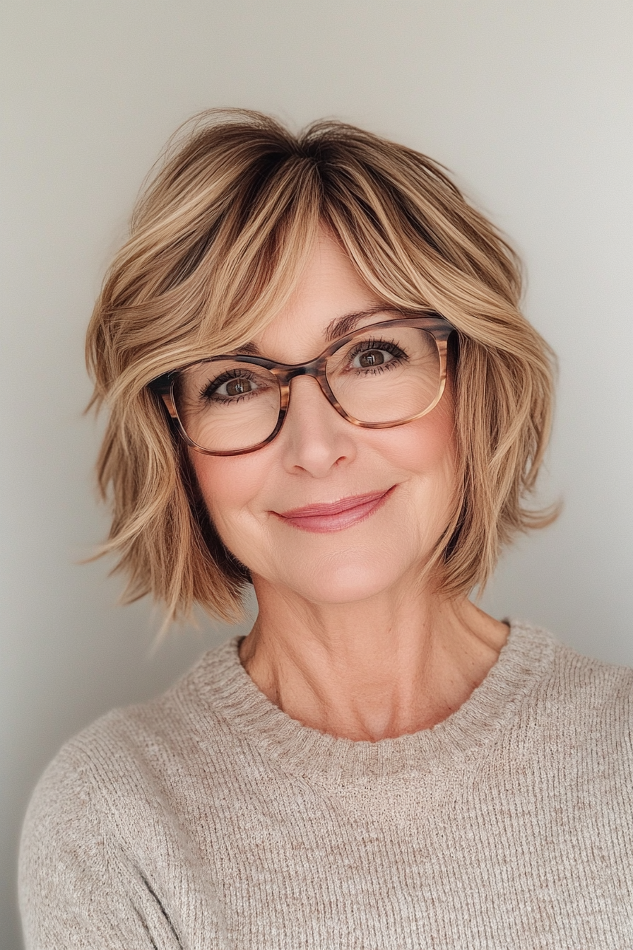 7. Short Shag in Golden Blonde (Short Hairstyles For Women Over 60 With Glasses) - Short Hairstyles For Women Over 60 With Glasses