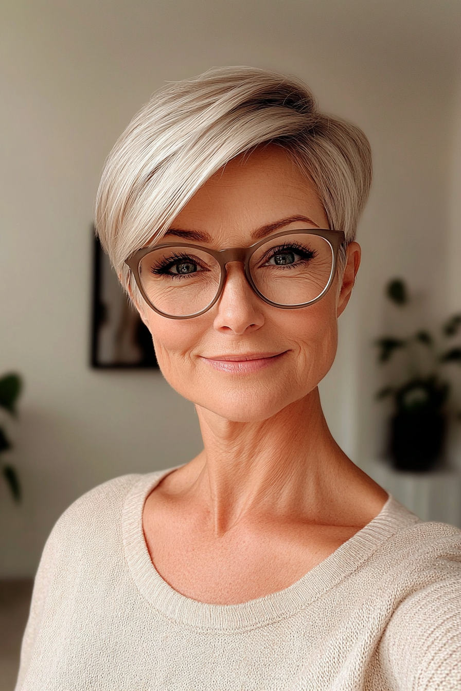 8. Soft Undercut Pixie in Platinum Blonde (Short Hairstyles For Women Over 60 With Glasses) - Short Hairstyles For Women Over 60 With Glasses