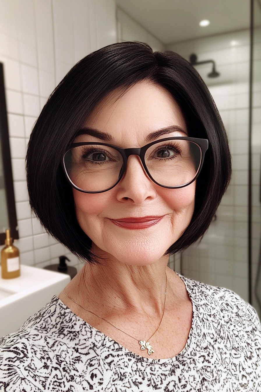 9. Blunt Cut Bob with Natural Black (Short Hairstyles For Women Over 60 With Glasses) - Short Hairstyles For Women Over 60 With Glasses