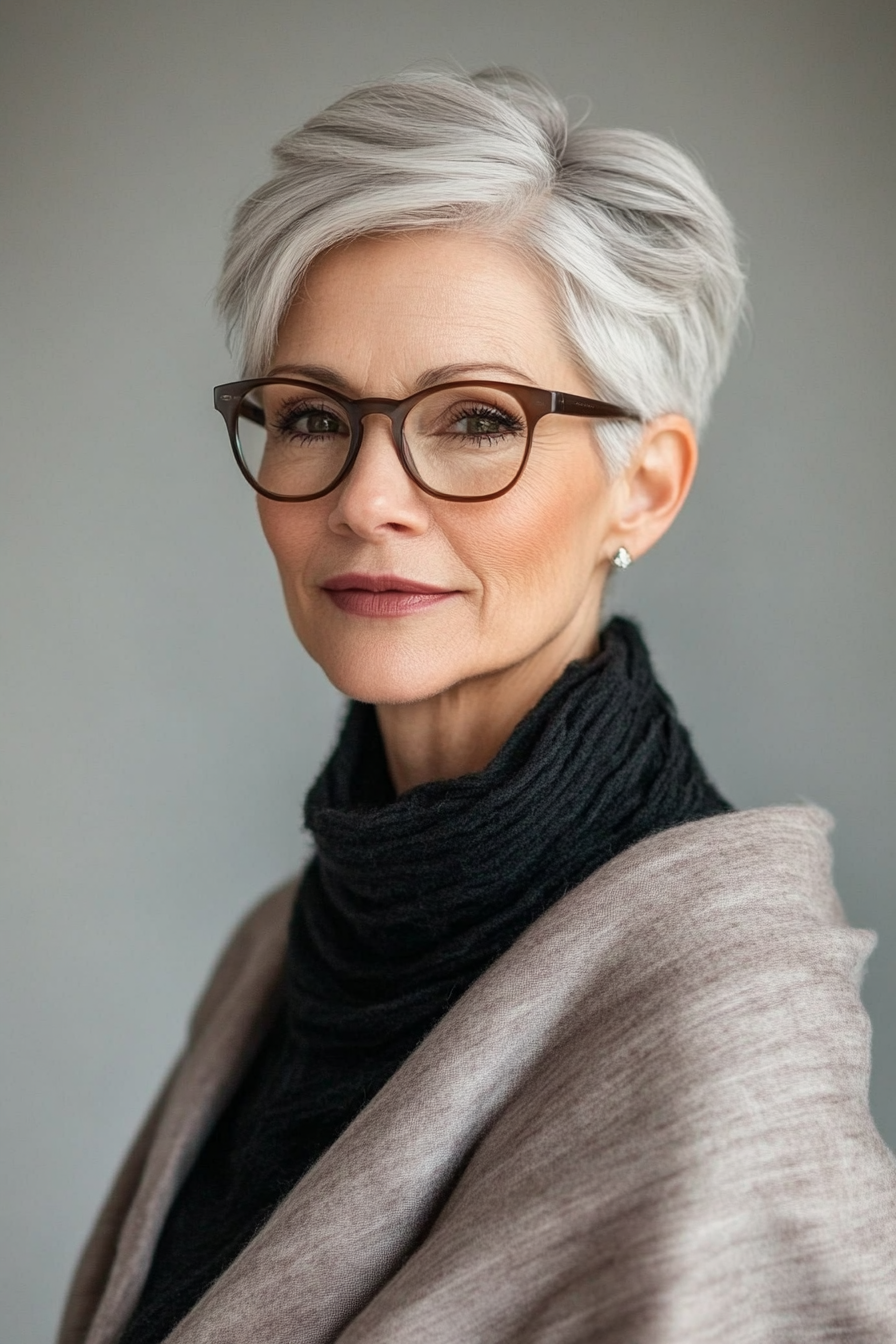 16. Tapered Cut with Natural Silver (Short Hairstyles For Women Over 60 With Glasses) - Short Hairstyles For Women Over 60 With Glasses