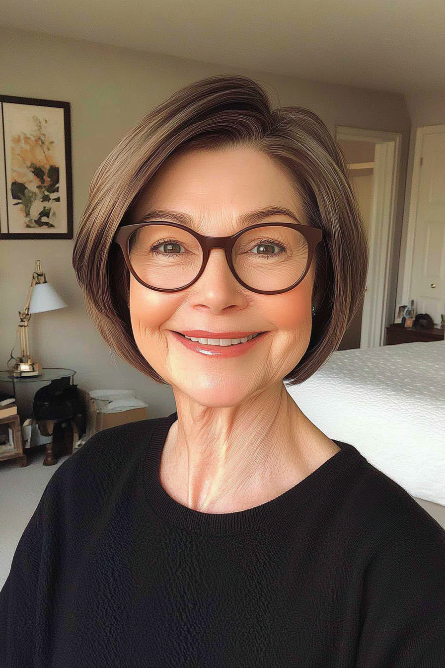 17. Rounded Bob with Chocolate Brown (Short Hairstyles For Women Over 60 With Glasses) - Short Hairstyles For Women Over 60 With Glasses