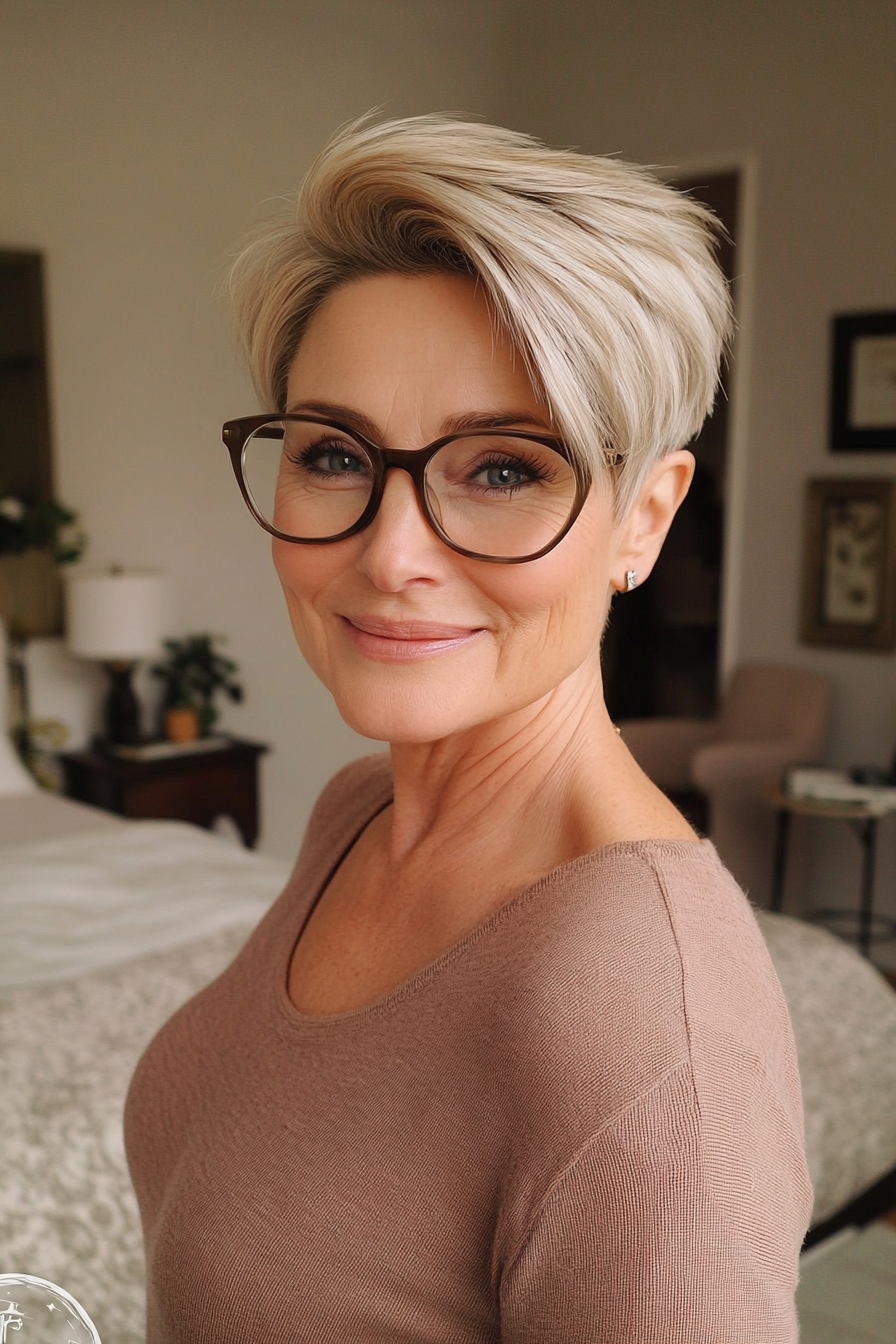 18. Short Crop with Ash Blonde Highlights (Short Hairstyles For Women Over 60 With Glasses) - Short Hairstyles For Women Over 60 With Glasses