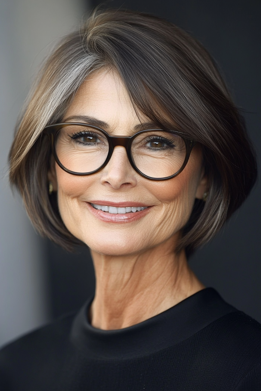 20. Side-Parted Bob in Dark Espresso (Short Hairstyles For Women Over 60 With Glasses) - Short Hairstyles For Women Over 60 With Glasses